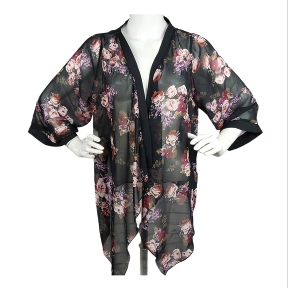 papillon Black Floral Kimono - Picture 1 of 8